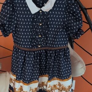 Navy And White Toddler Dress With Horses